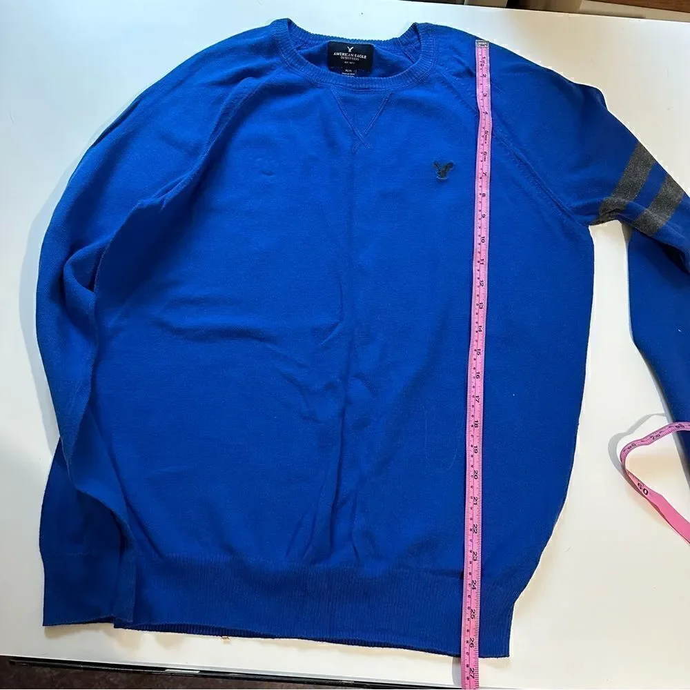 Blue cotton fine knit sweater - AEO